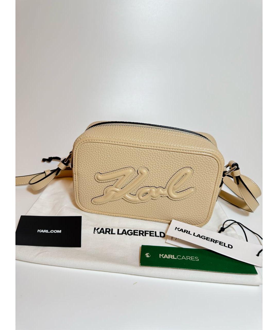 KARL LAGERFELD Бежевая кожаная сумка через плечо, фото 5