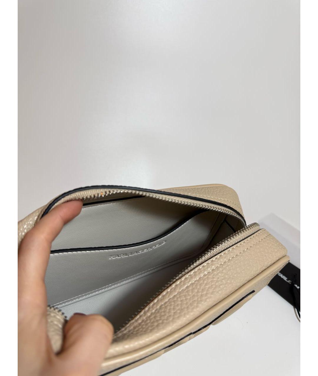 KARL LAGERFELD Бежевая кожаная сумка через плечо, фото 4