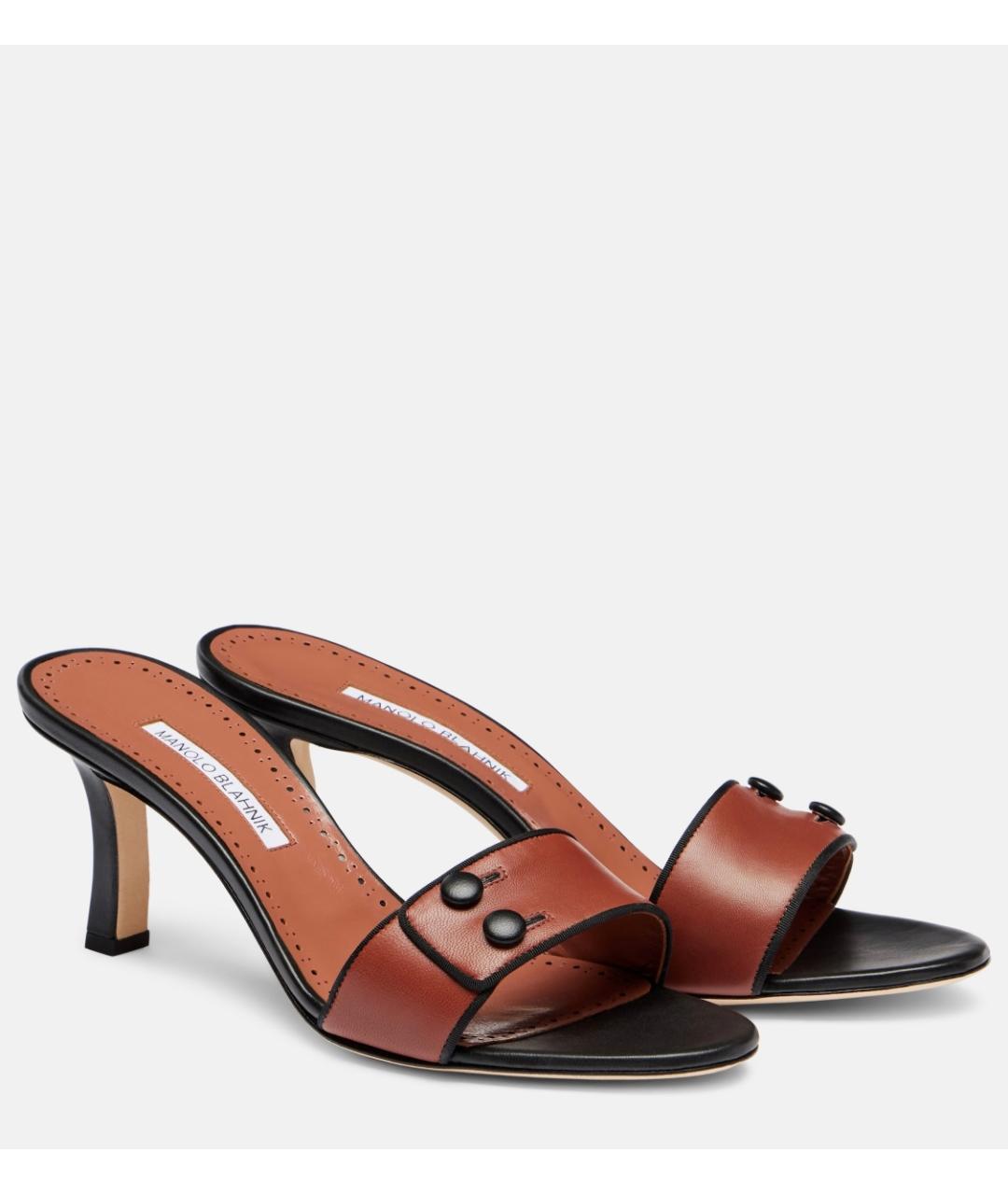 MANOLO BLAHNIK Коричневые кожаные мюли, фото 2