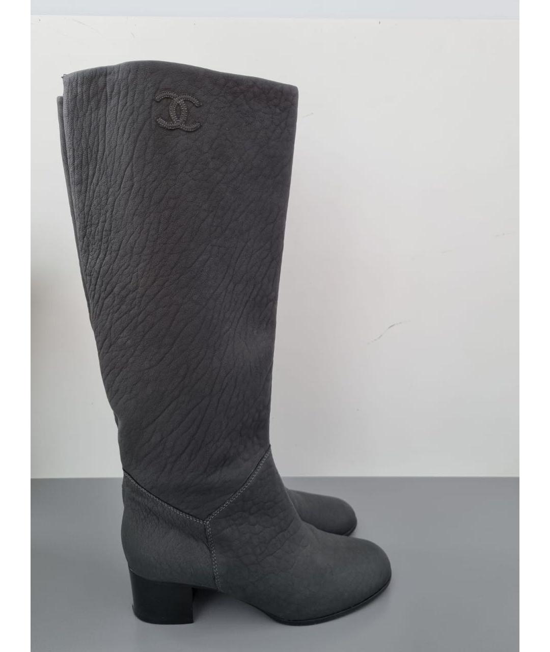 CHANEL Серые кожаные сапоги, фото 9
