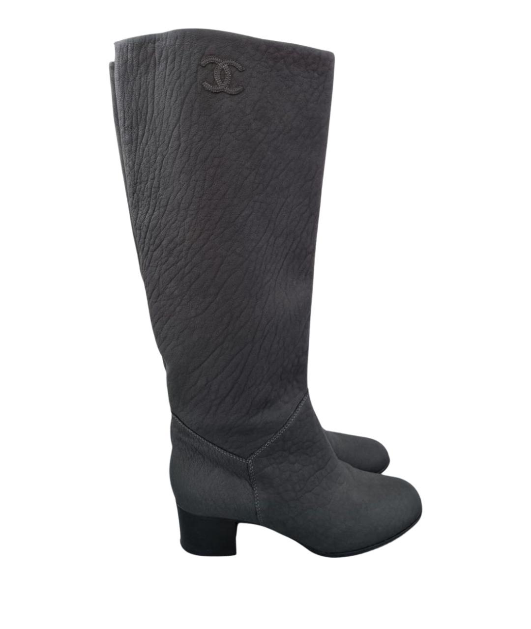 CHANEL Серые кожаные сапоги, фото 1