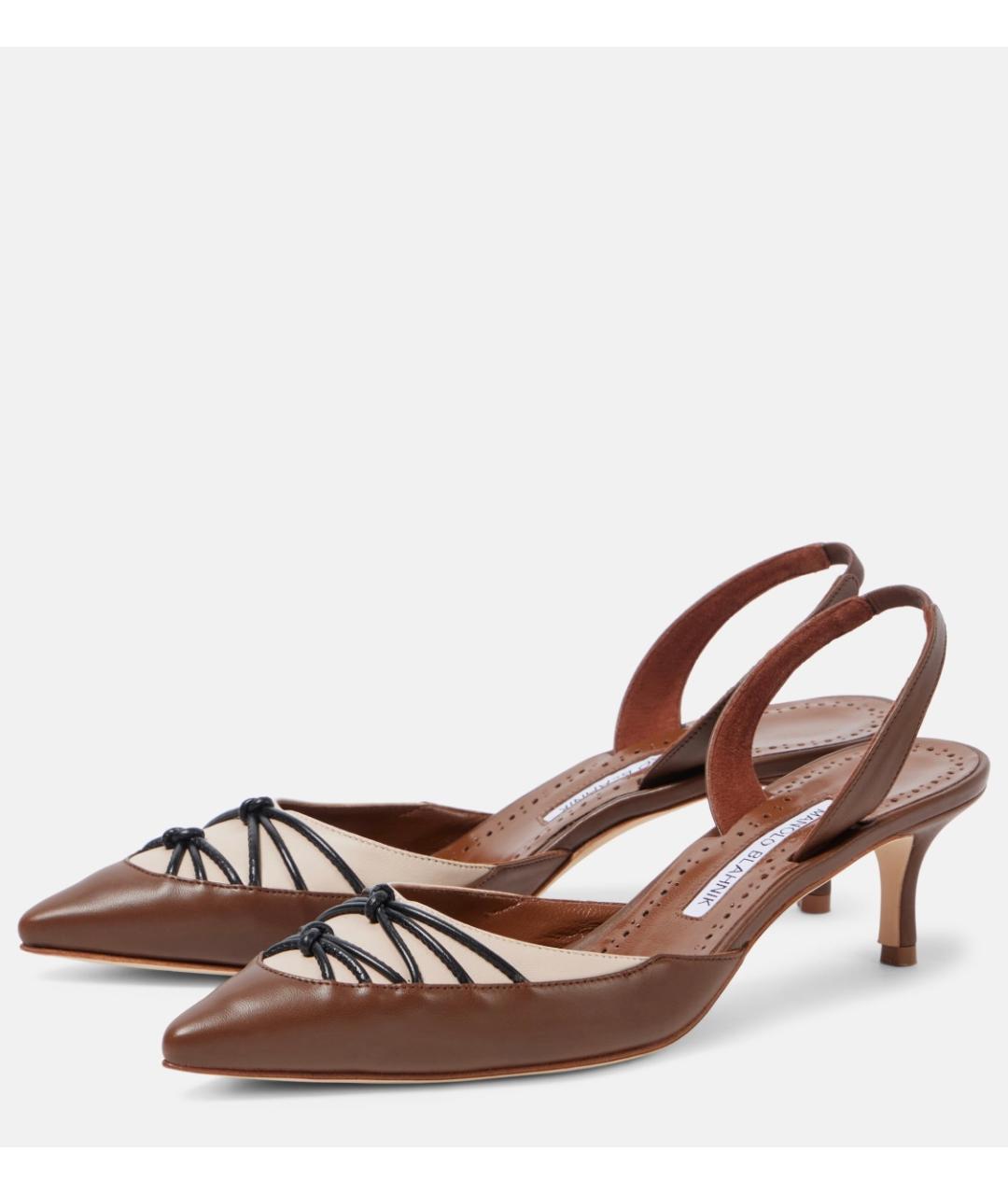 MANOLO BLAHNIK Коричневые кожаные лодочки на низком каблуке, фото 3