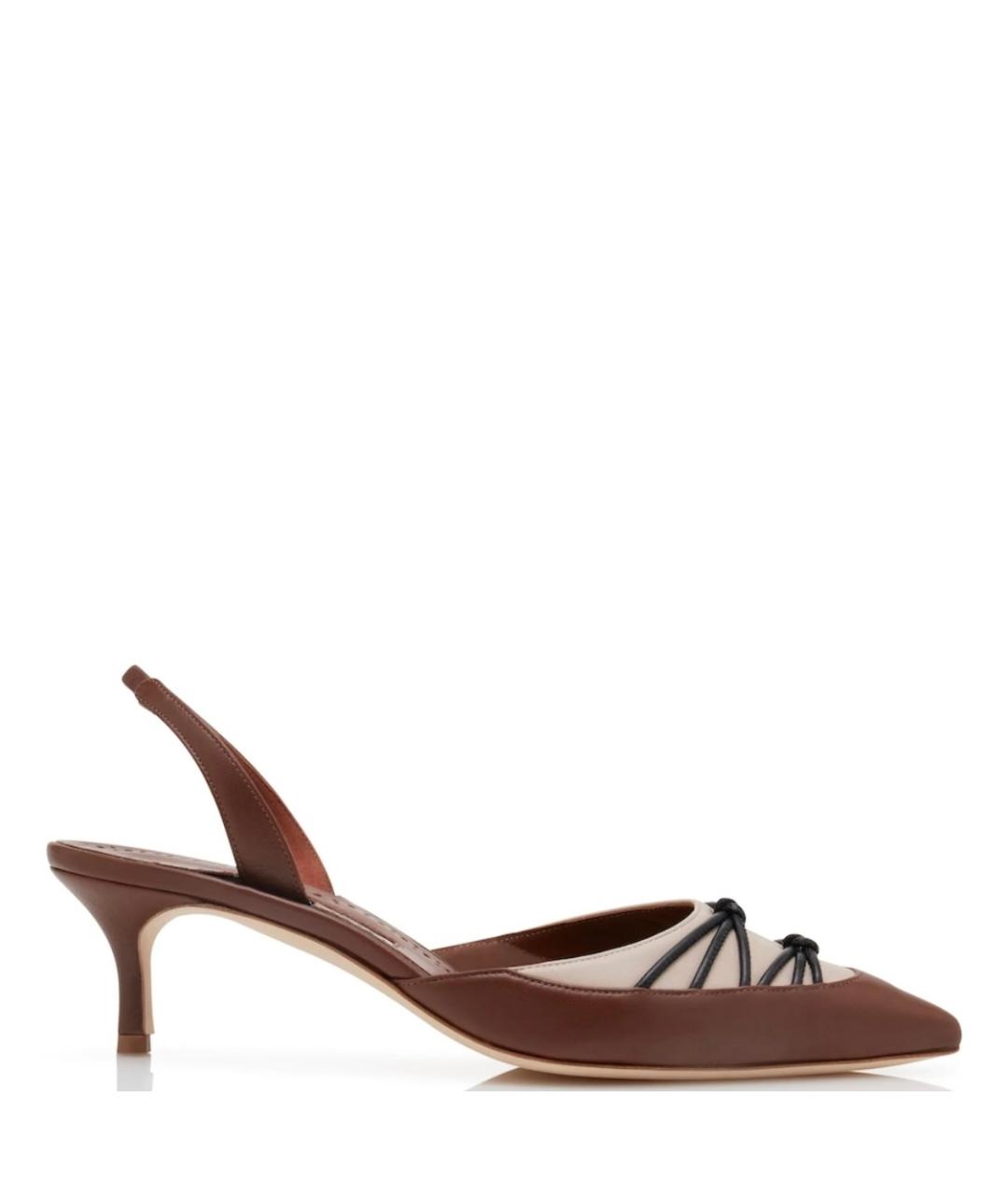 MANOLO BLAHNIK Коричневые кожаные лодочки на низком каблуке, фото 7