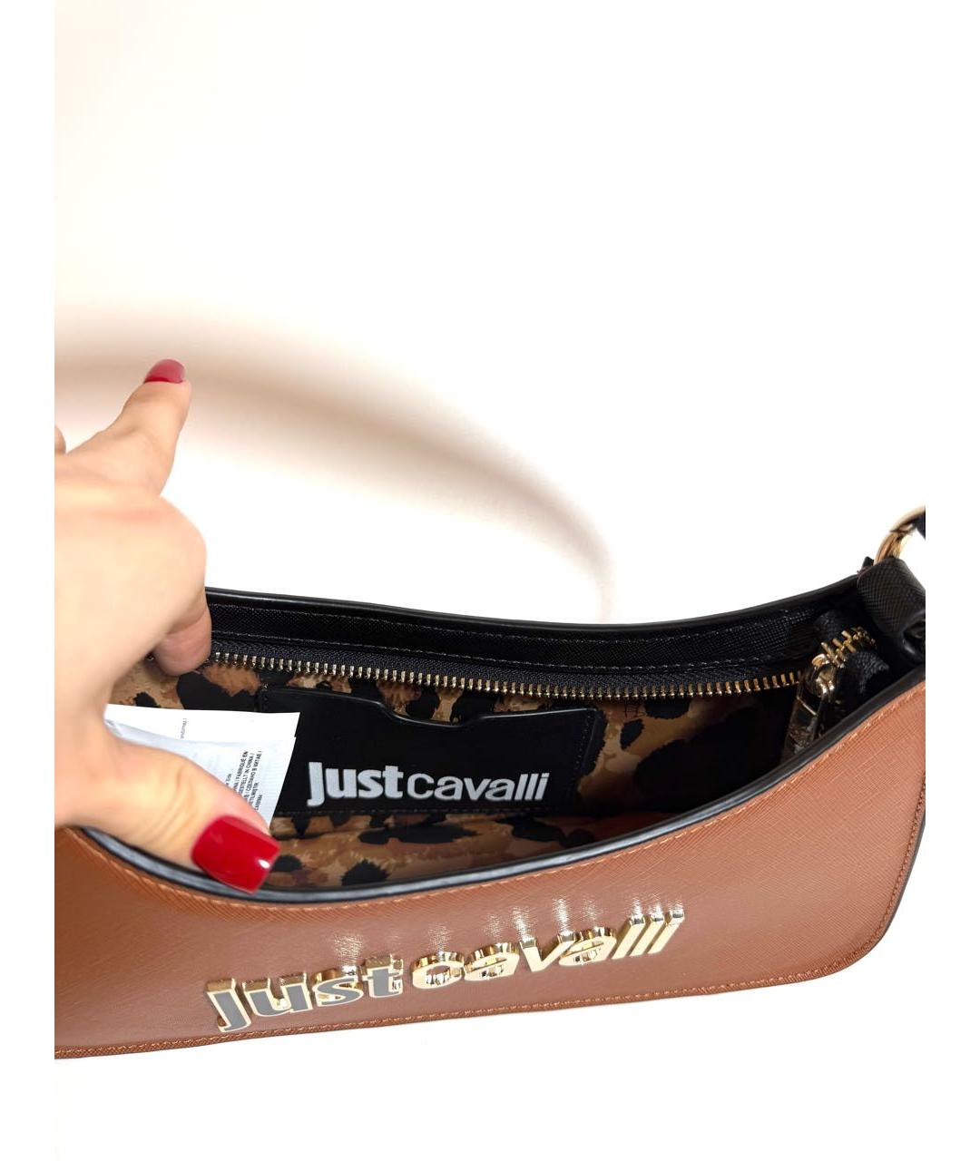JUST CAVALLI Коричневая кожаная сумка через плечо, фото 4