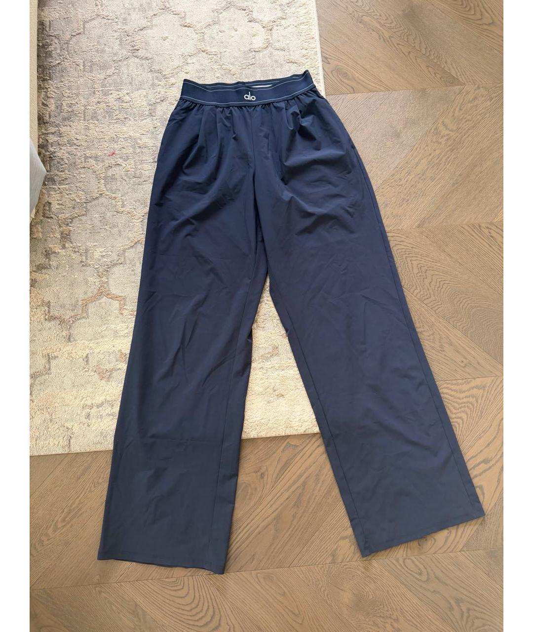 ALO YOGA Синие полиэстеровые прямые брюки, фото 3
