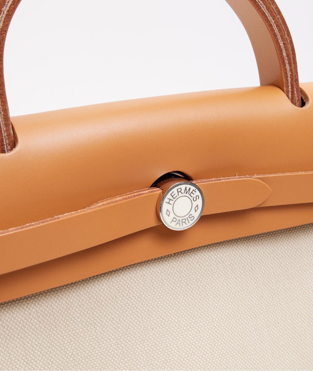 HERMES Бежевая тканевая сумка тоут, фото 4