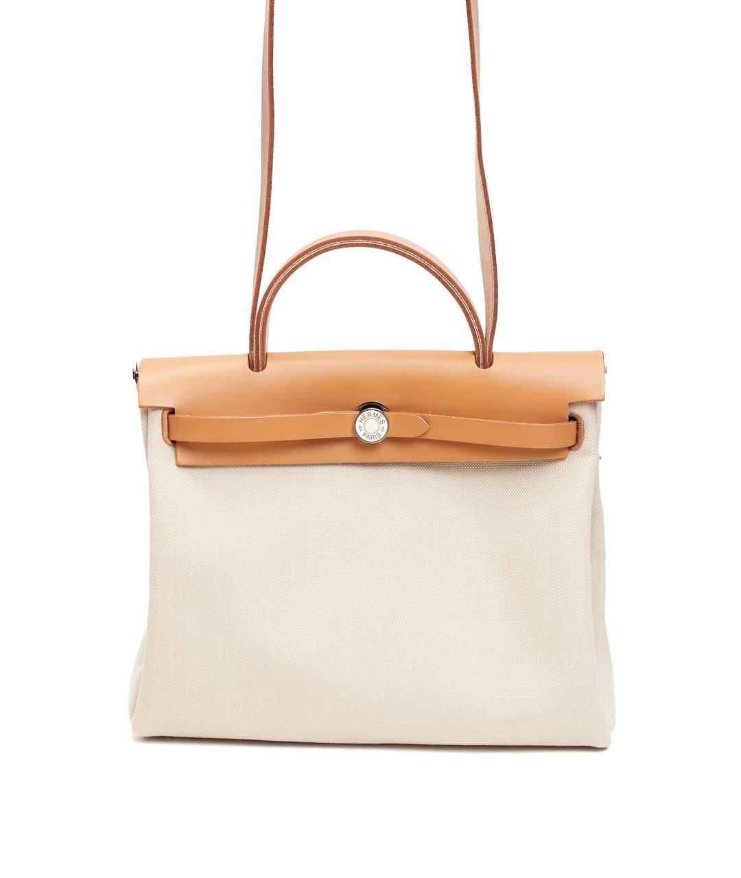 HERMES Бежевая тканевая сумка тоут, фото 1