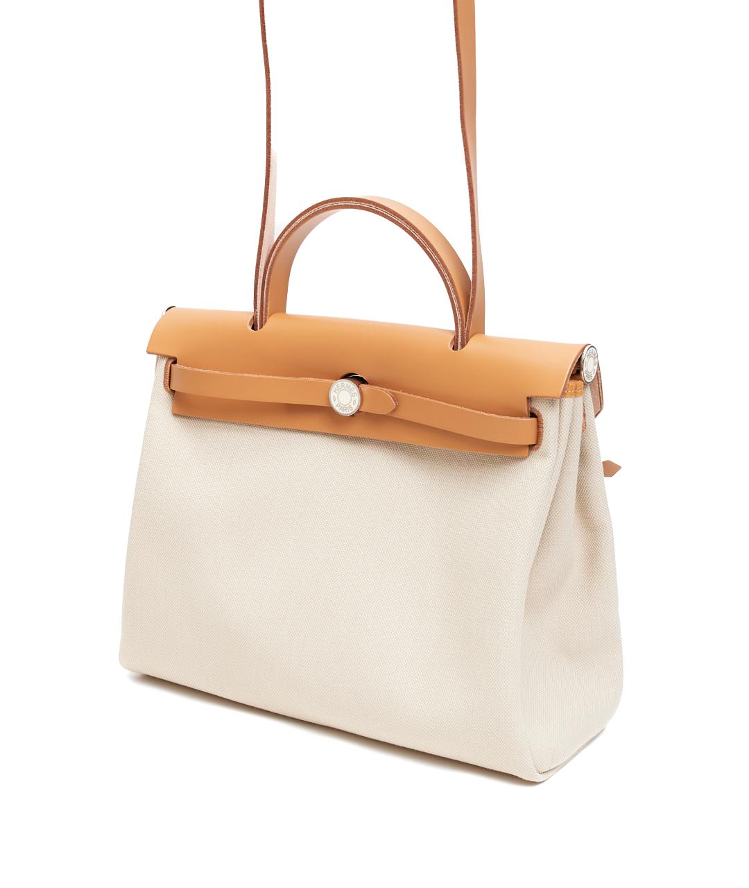 HERMES Бежевая тканевая сумка тоут, фото 2
