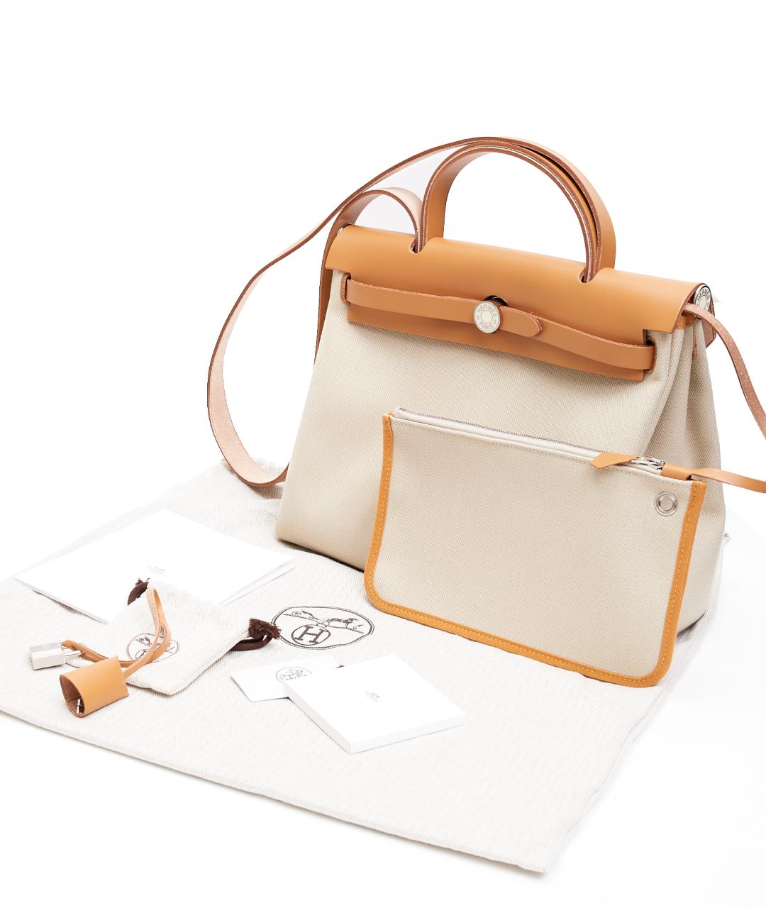 HERMES Бежевая тканевая сумка тоут, фото 7