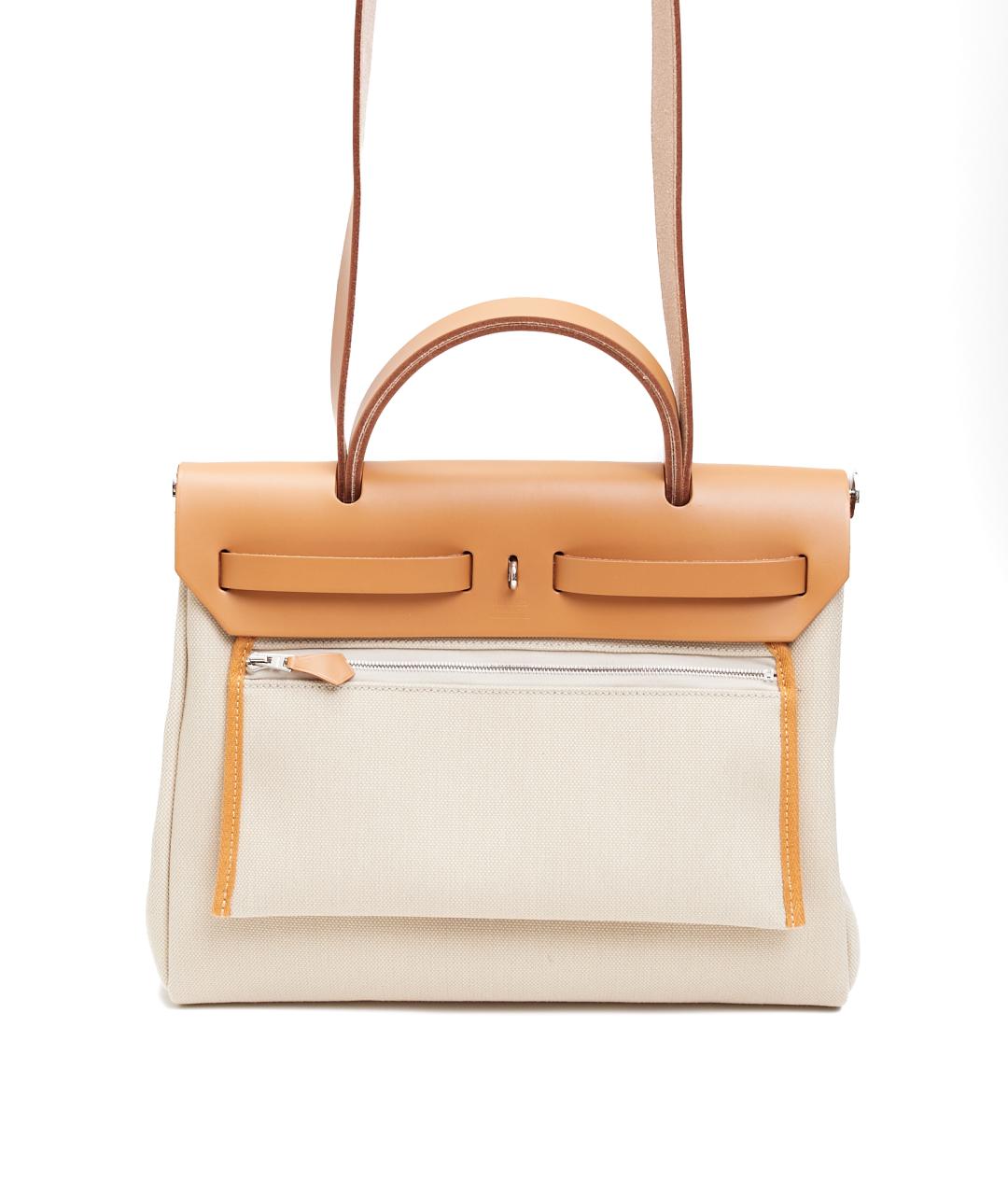 HERMES Бежевая тканевая сумка тоут, фото 3