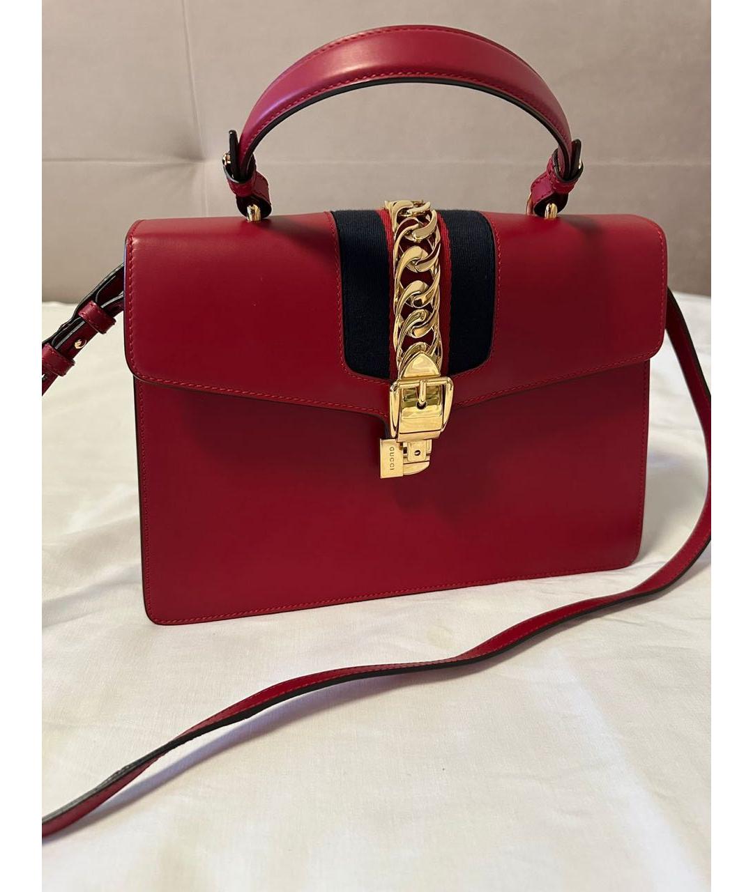 GUCCI Красная кожаная сумка через плечо, фото 6