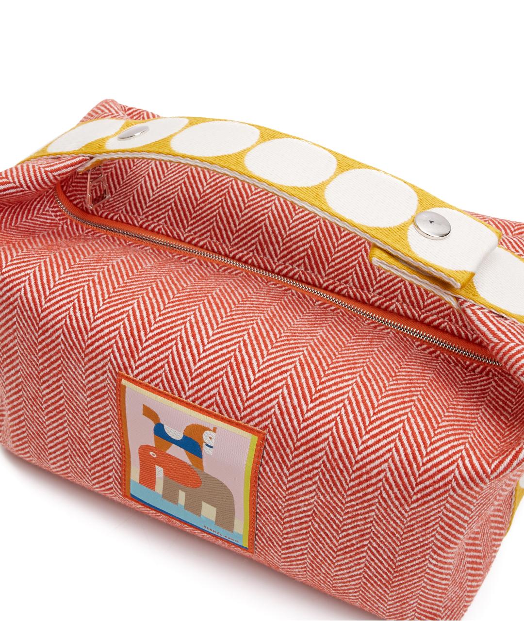 HERMES Красная тканевая косметичка, фото 4