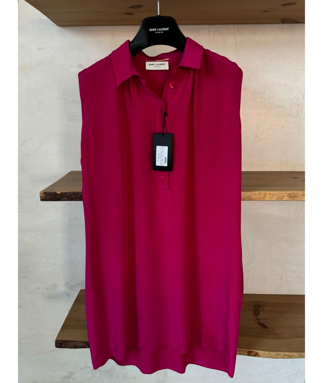 SAINT LAURENT Фуксия шелковое повседневное платье, фото 3