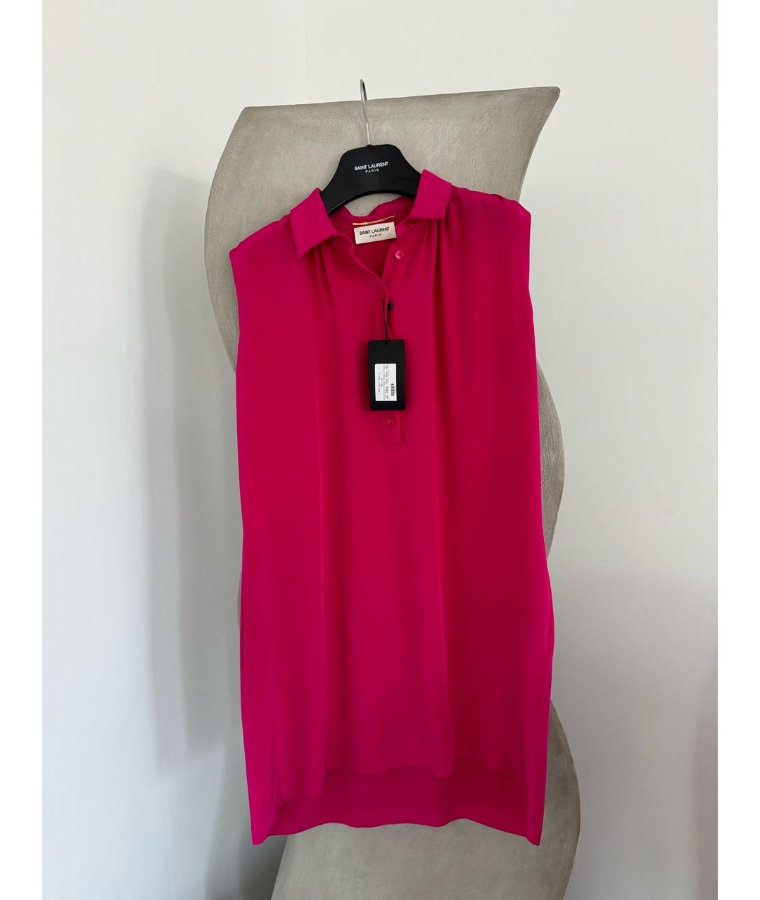 SAINT LAURENT Фуксия шелковое повседневное платье, фото 5