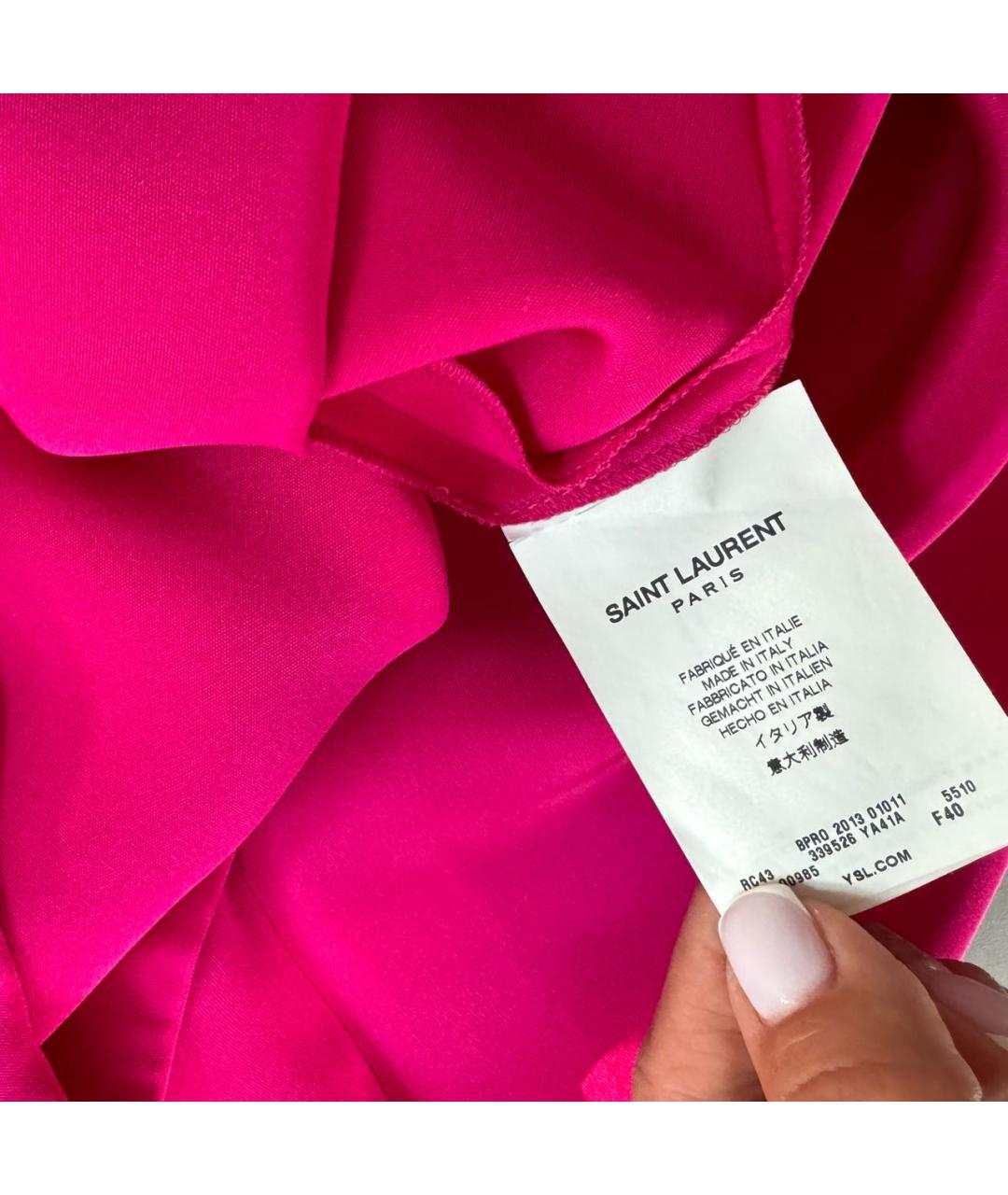 SAINT LAURENT Фуксия шелковое повседневное платье, фото 7