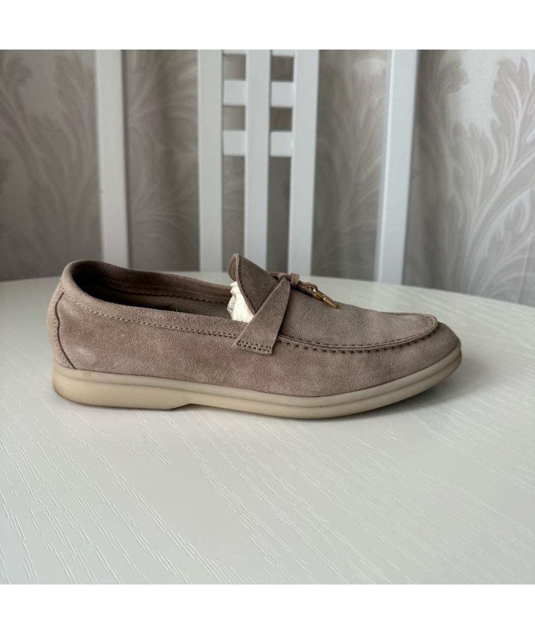 LORO PIANA Бежевые замшевые лоферы, фото 7