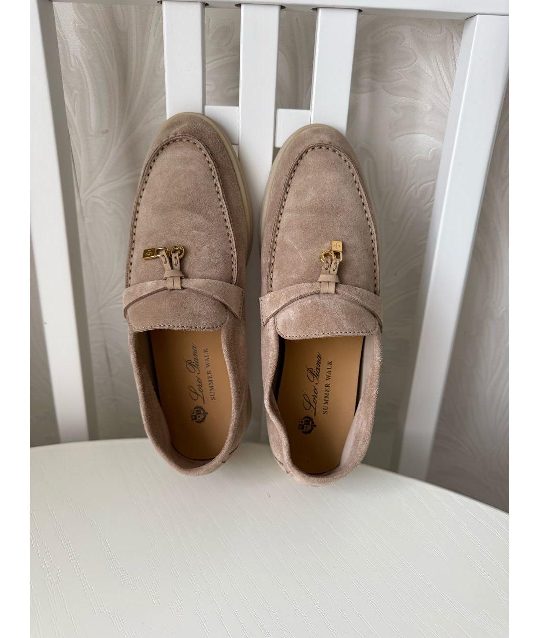 LORO PIANA Бежевые замшевые лоферы, фото 3