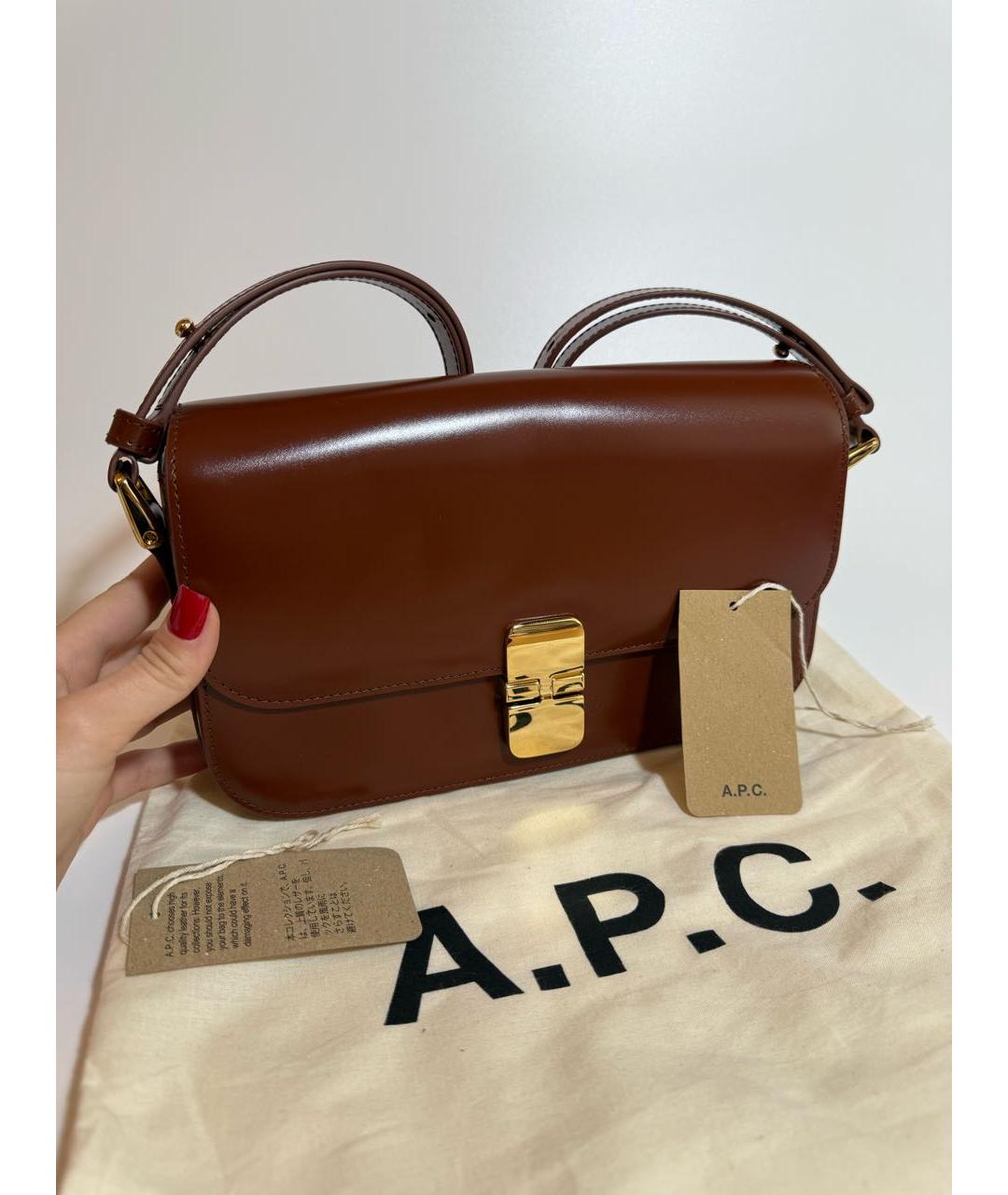 A.P.C. Коричневая кожаная сумка через плечо, фото 7