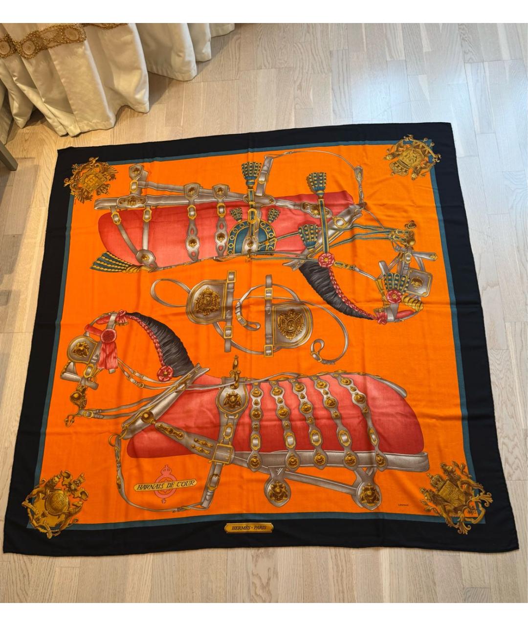 HERMES Оранжевый кашемировый платок, фото 6