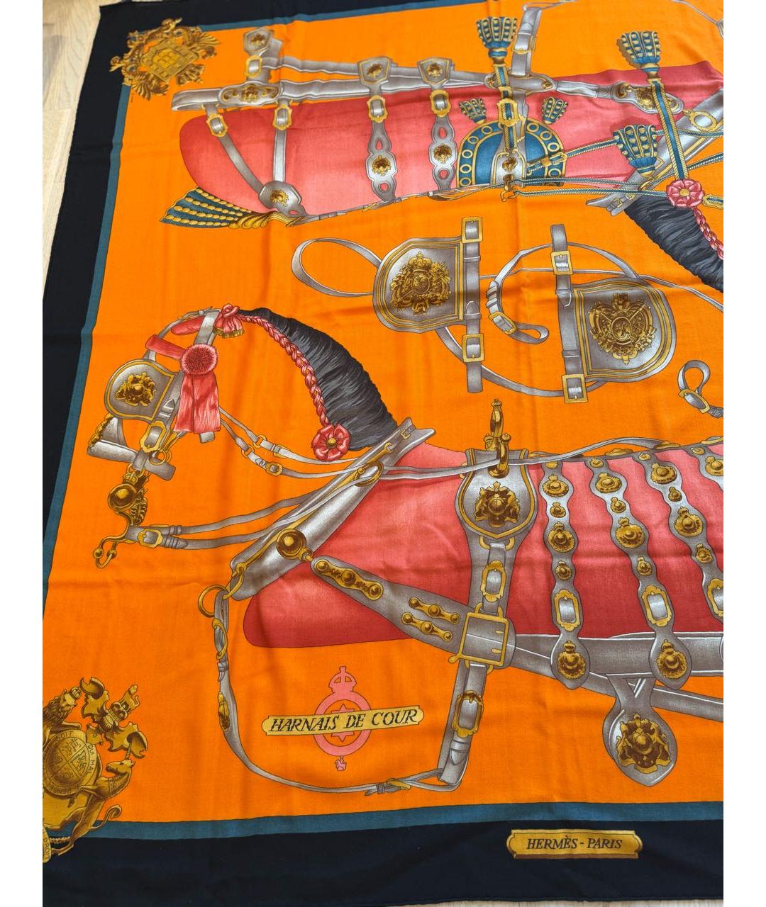 HERMES Оранжевый кашемировый платок, фото 2