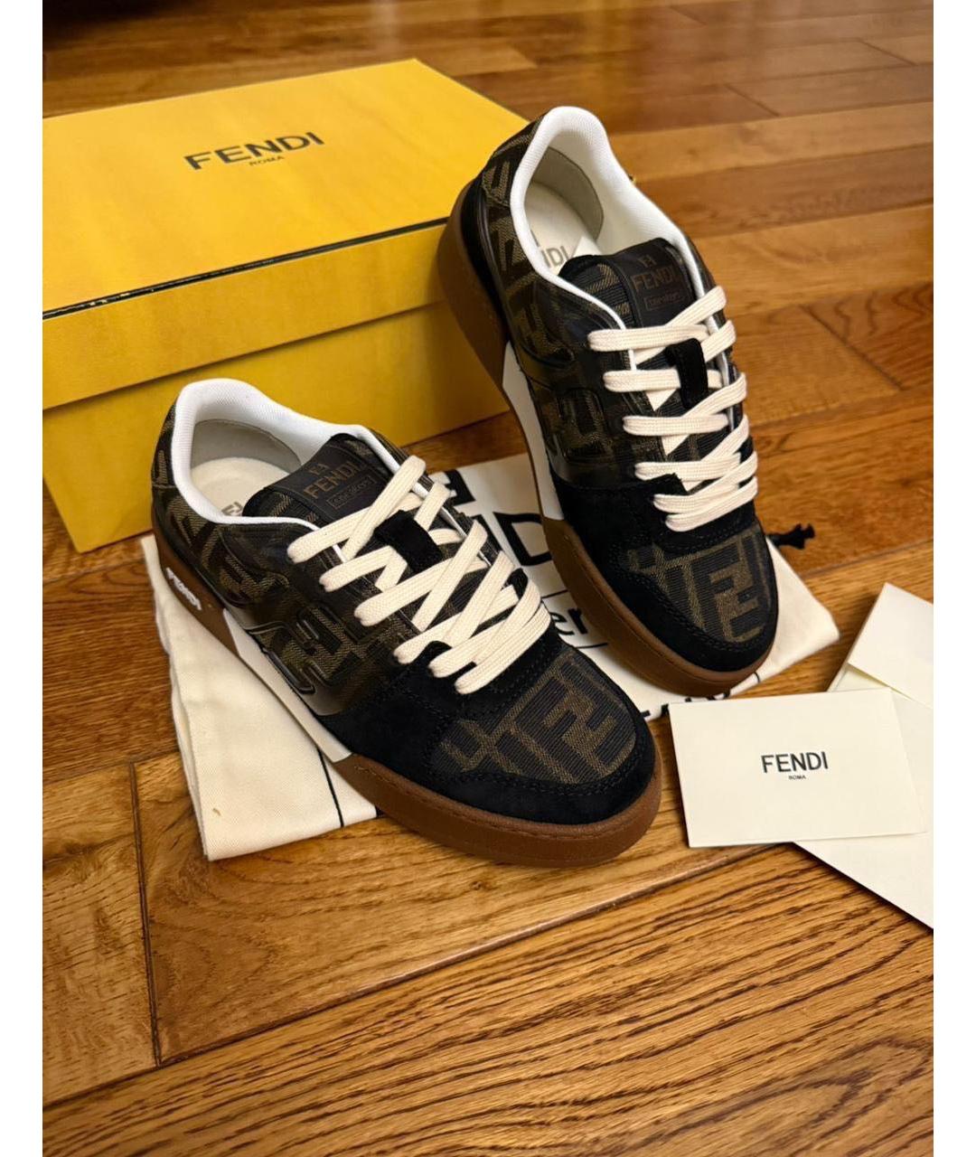 FENDI Коричневые текстильные кеды, фото 2