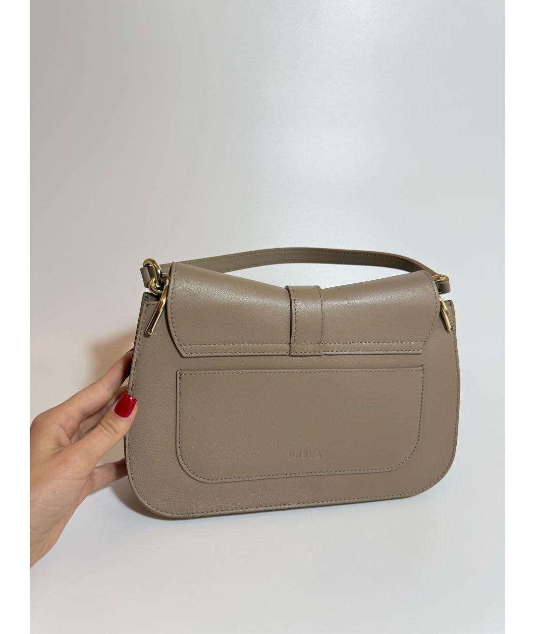 FURLA Бежевая кожаная сумка с короткими ручками, фото 3