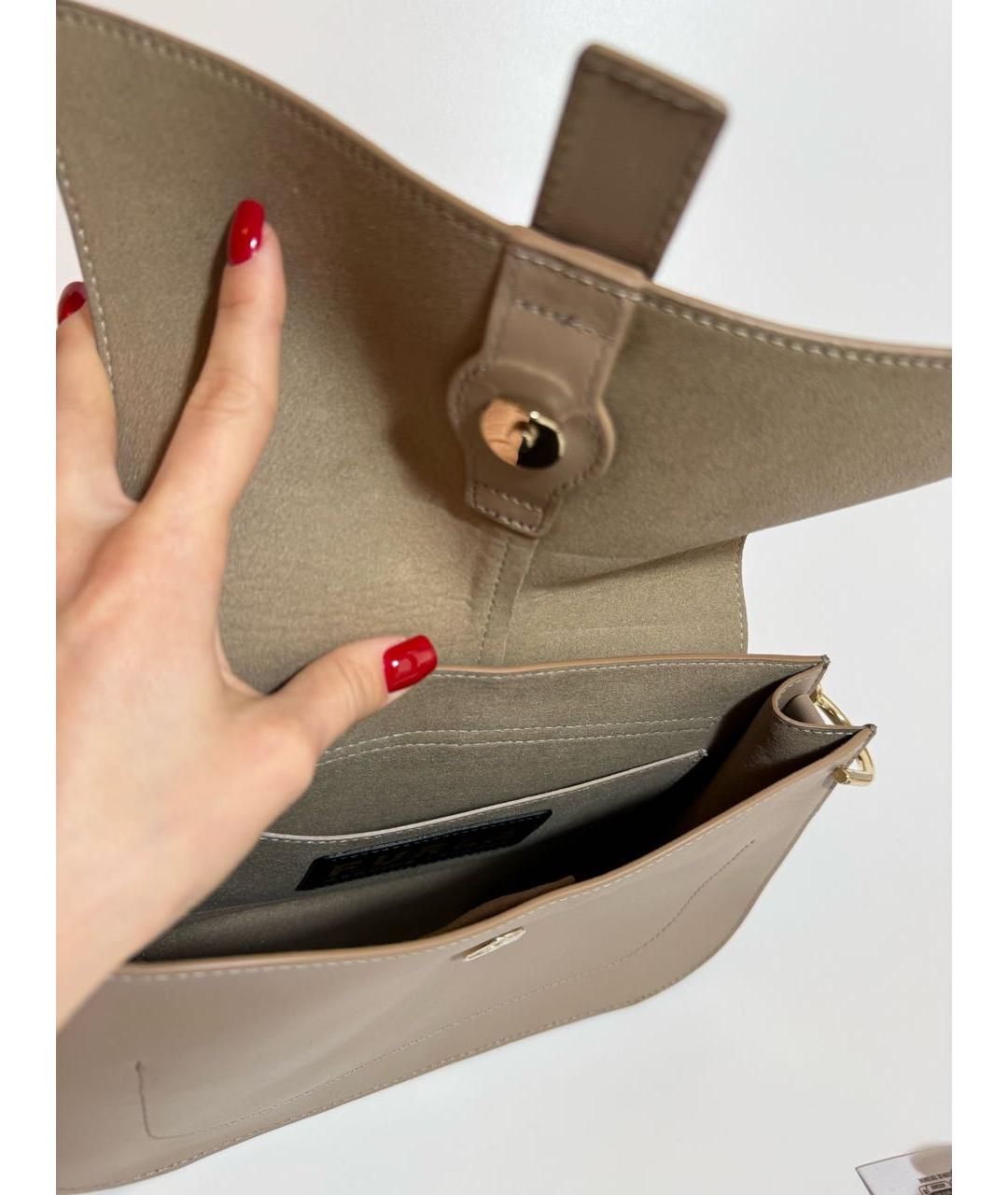 FURLA Бежевая кожаная сумка с короткими ручками, фото 5