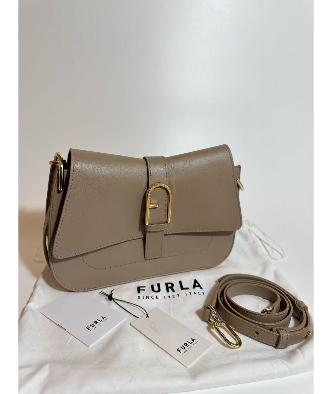 FURLA Бежевая кожаная сумка с короткими ручками, фото 6