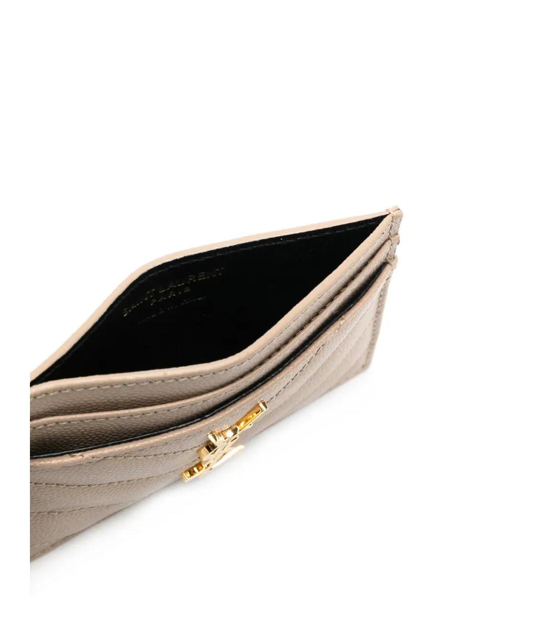 SAINT LAURENT Бежевый кожаный кардхолдер, фото 3