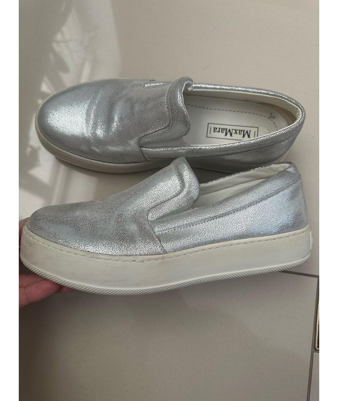 MAX MARA Серебряные кожаные слипоны, фото 8