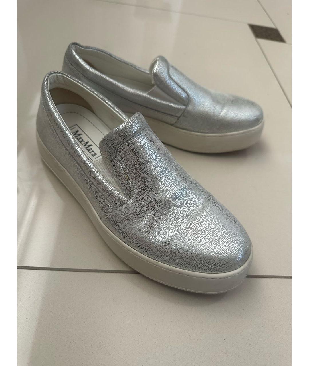 MAX MARA Серебряные кожаные слипоны, фото 2