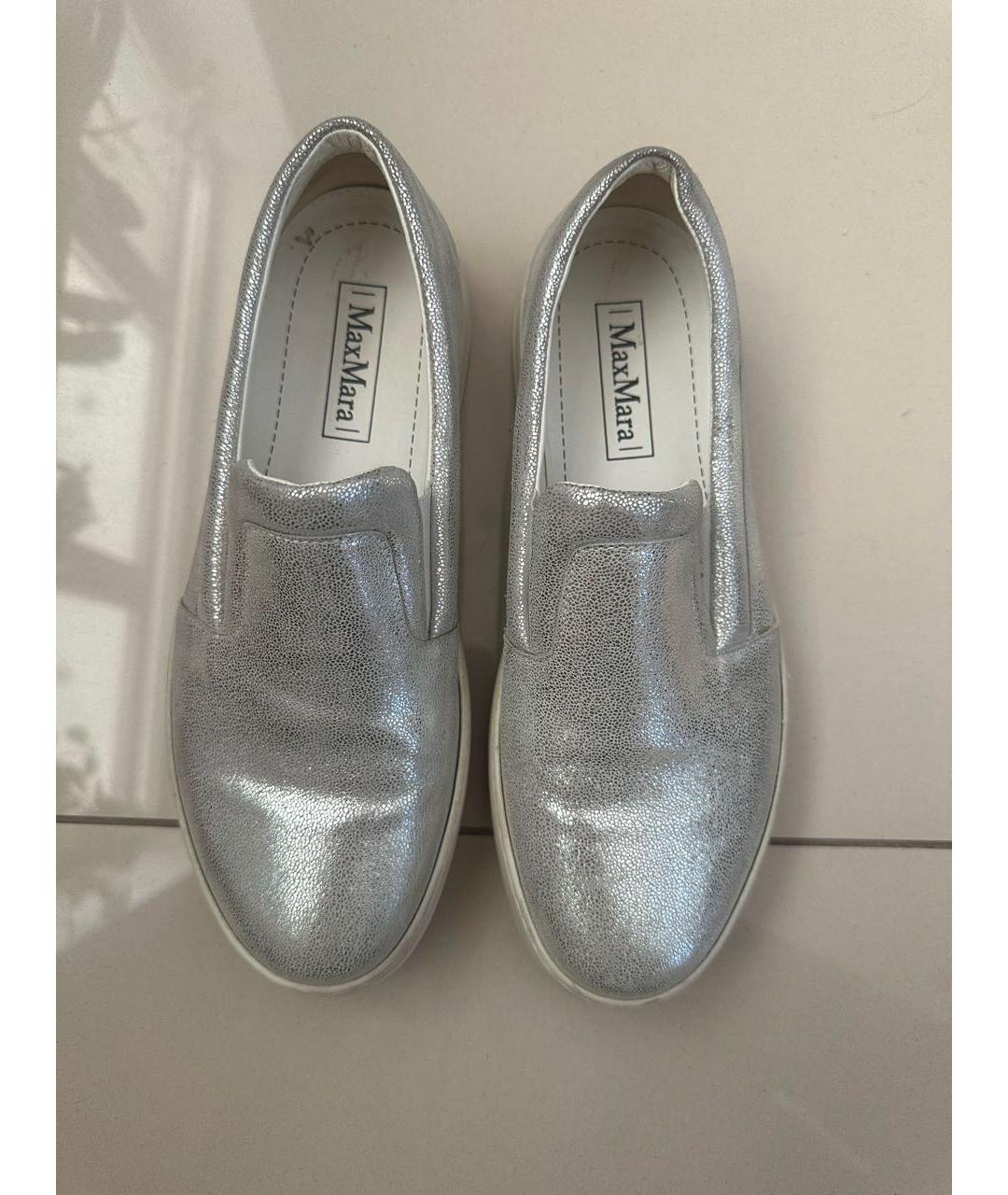 MAX MARA Серебряные кожаные слипоны, фото 3