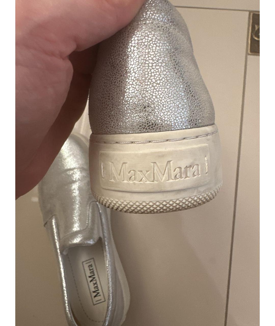 MAX MARA Серебряные кожаные слипоны, фото 5