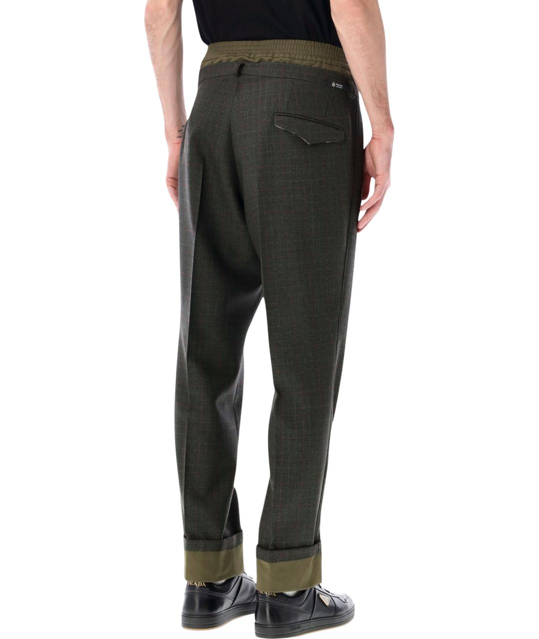 PRADA Зеленые шерстяные повседневные брюки, фото 2