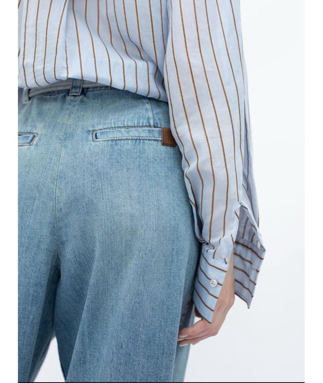 BRUNELLO CUCINELLI Голубые хлопковые прямые джинсы, фото 4