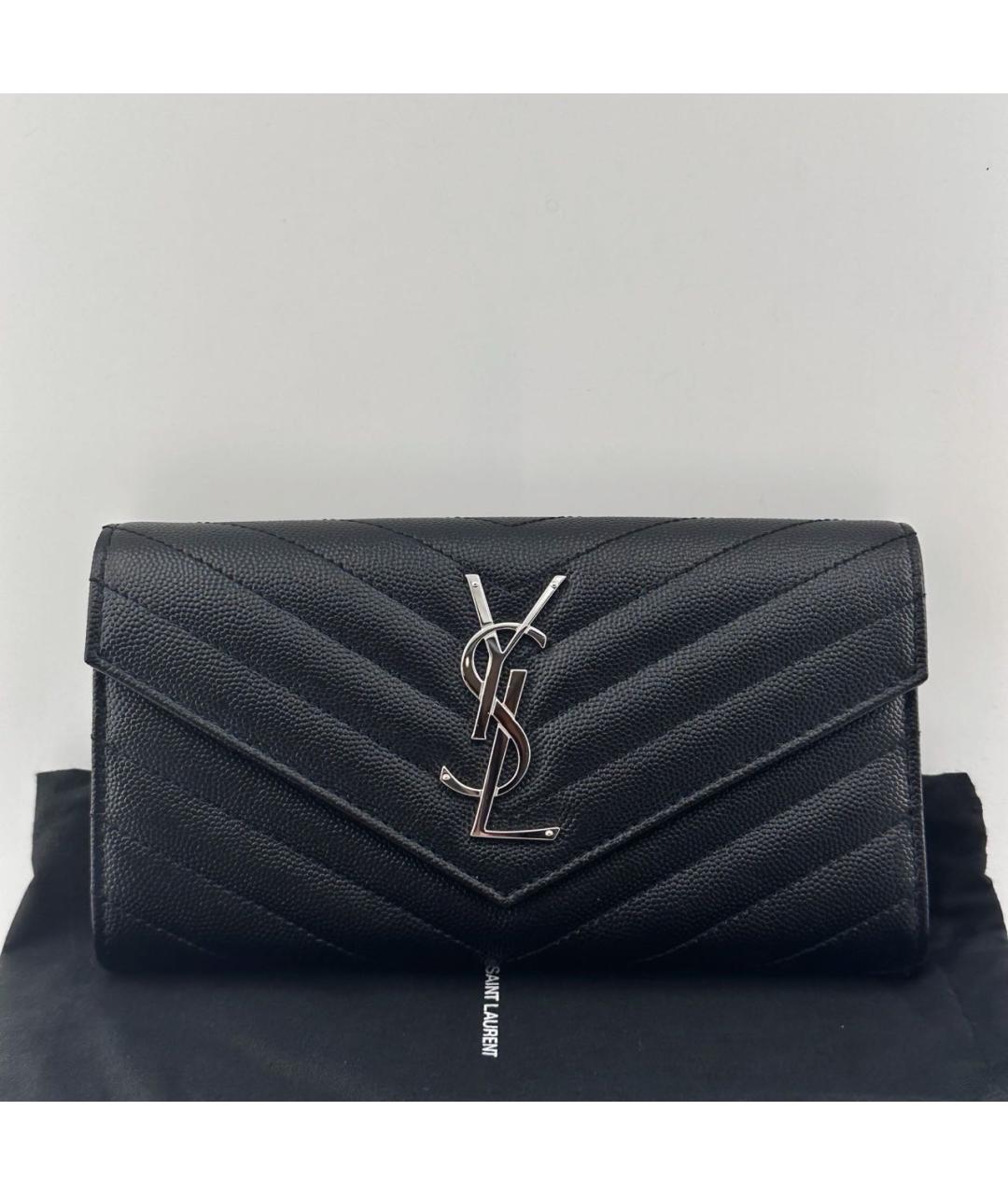 SAINT LAURENT Черный кожаный кошелек, фото 2