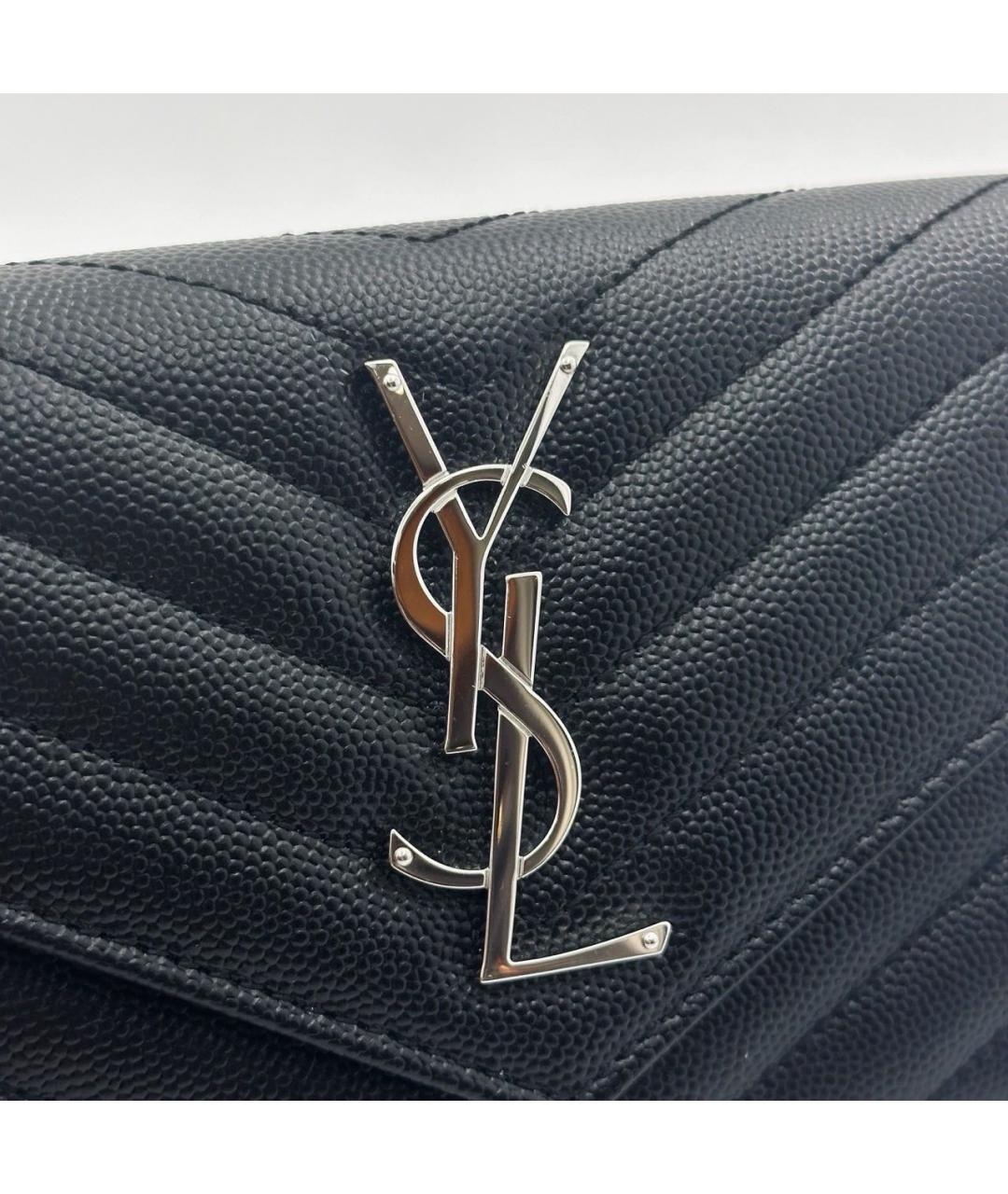 SAINT LAURENT Черный кожаный кошелек, фото 5