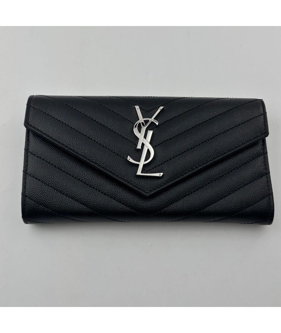 SAINT LAURENT Черный кожаный кошелек, фото 3