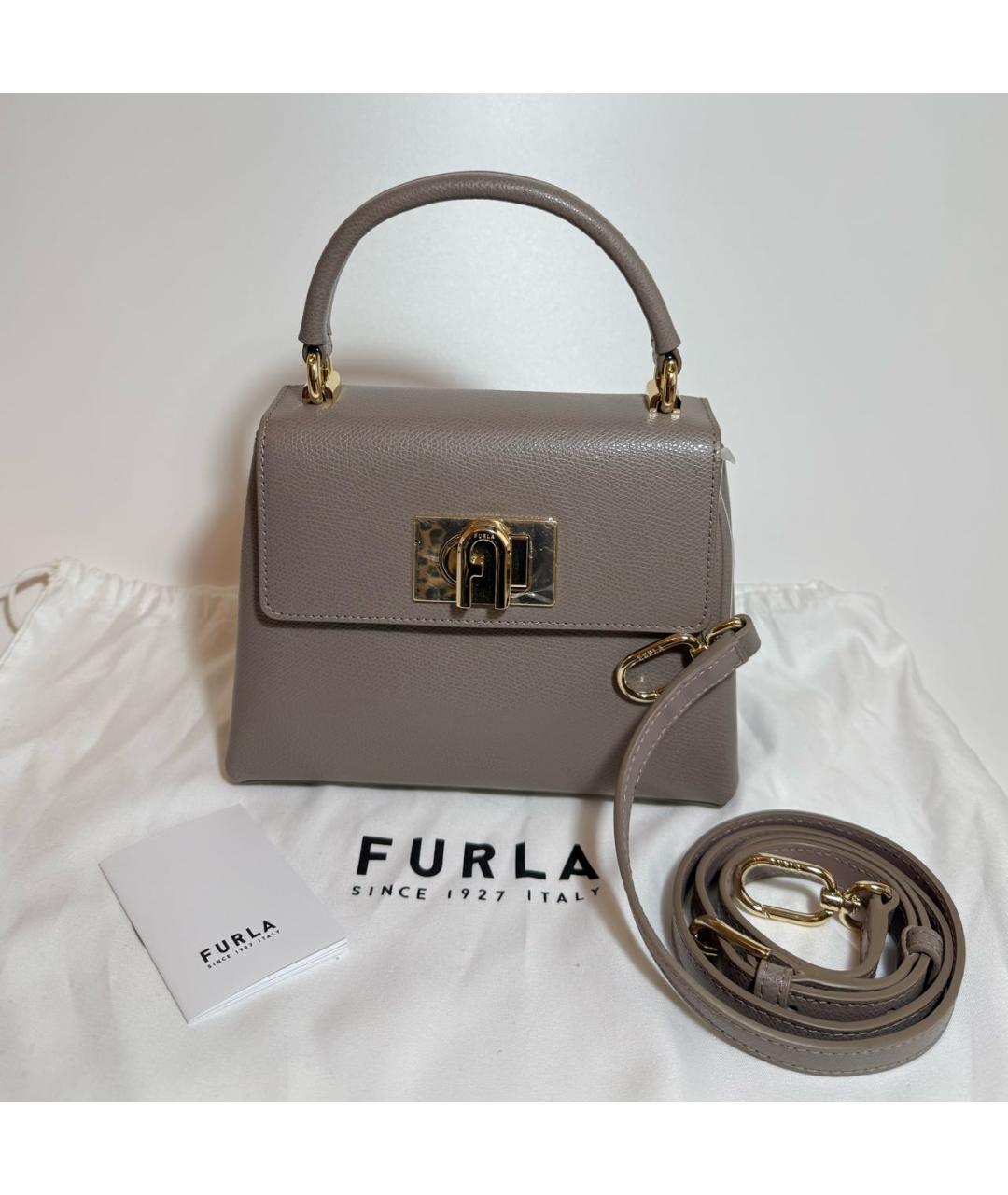 FURLA Серая кожаная сумка с короткими ручками, фото 6