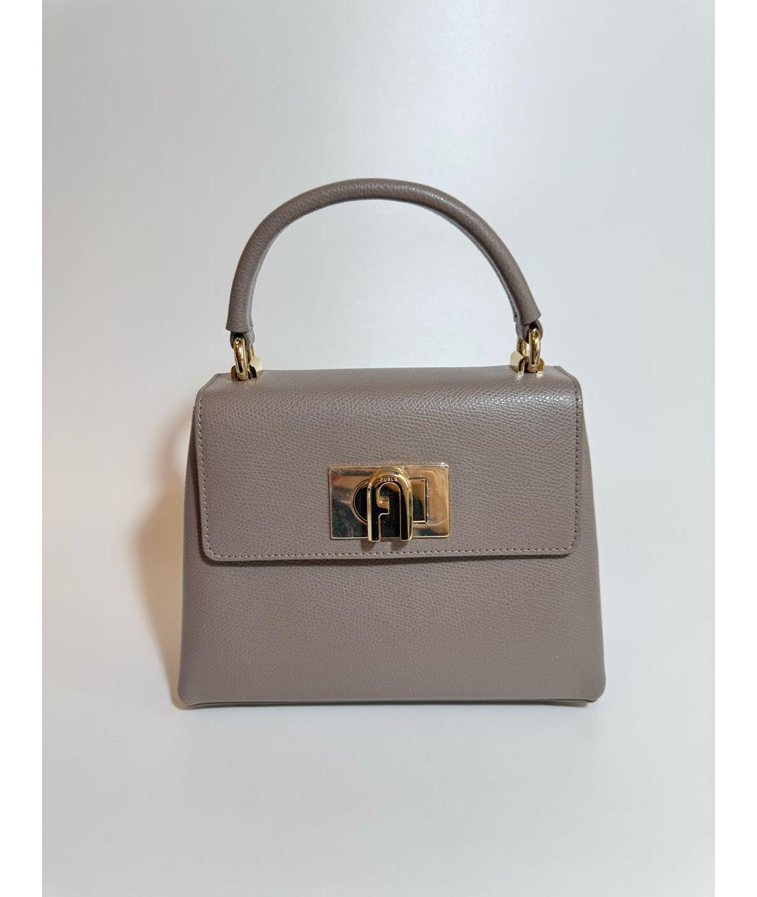 FURLA Серая кожаная сумка с короткими ручками, фото 7