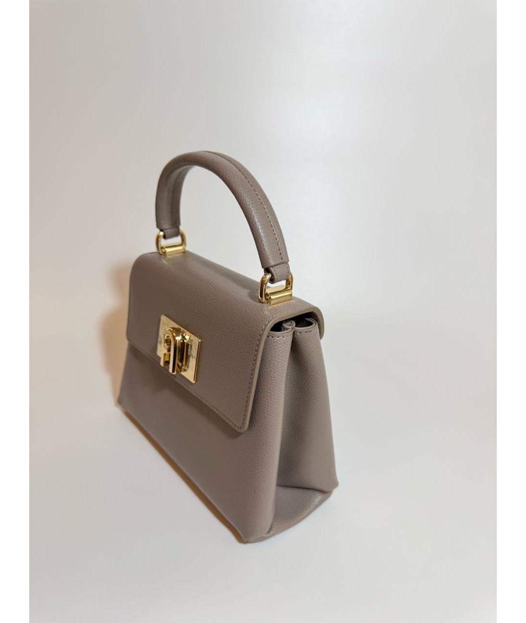 FURLA Серая кожаная сумка с короткими ручками, фото 2