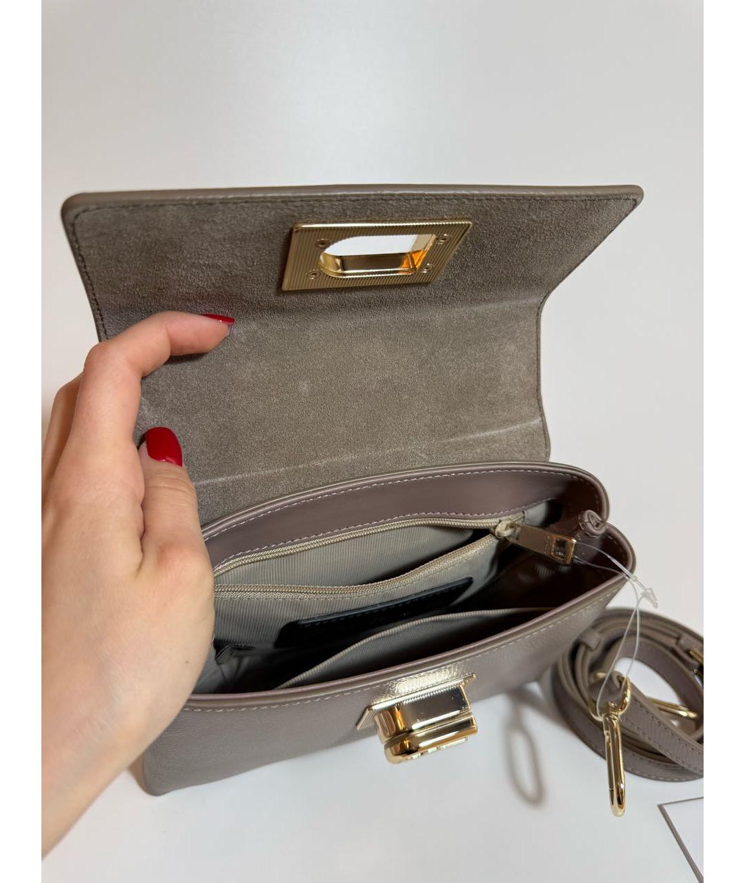 FURLA Серая кожаная сумка с короткими ручками, фото 5