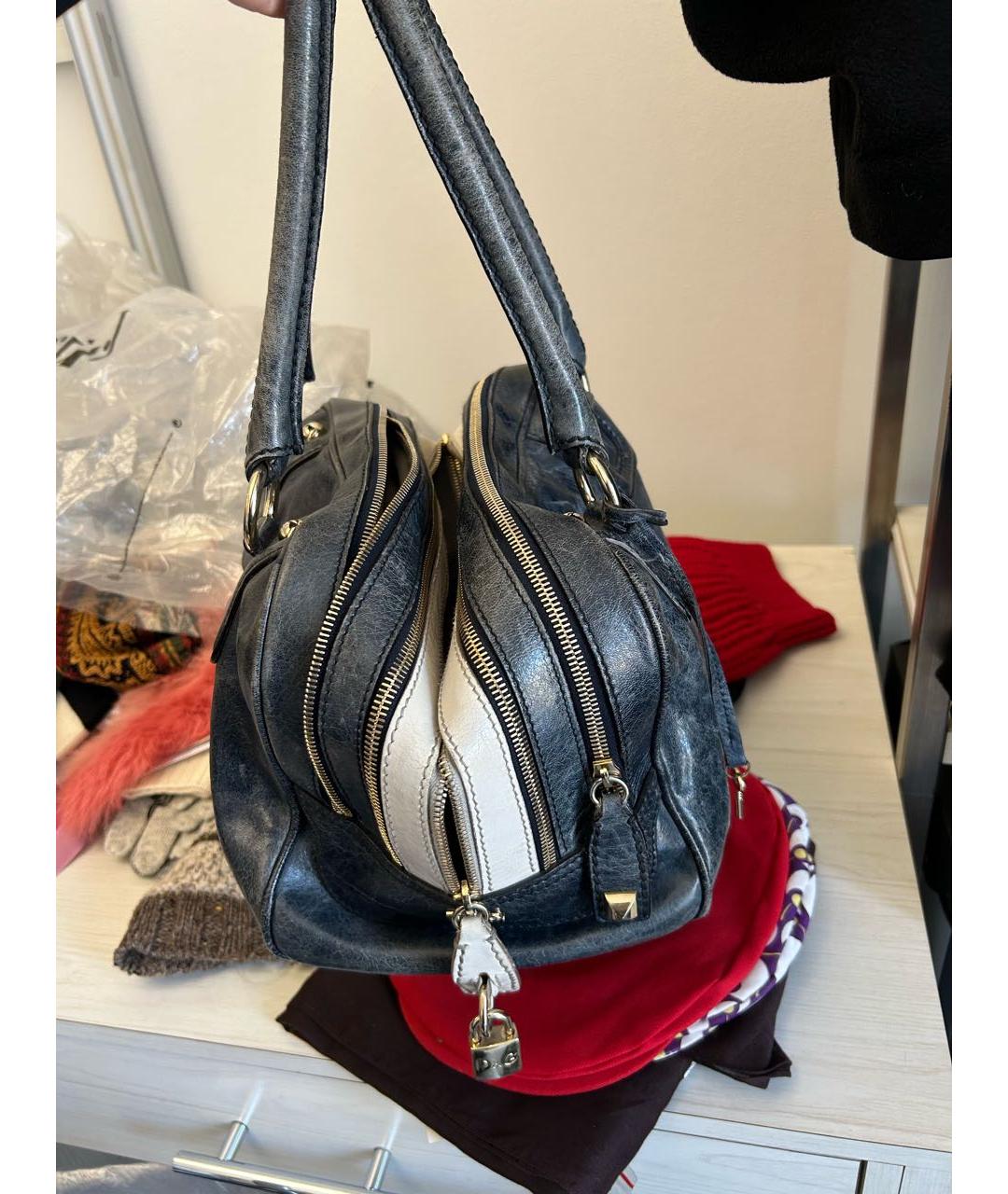 DOLCE&GABBANA Синяя кожаная сумка с короткими ручками, фото 3