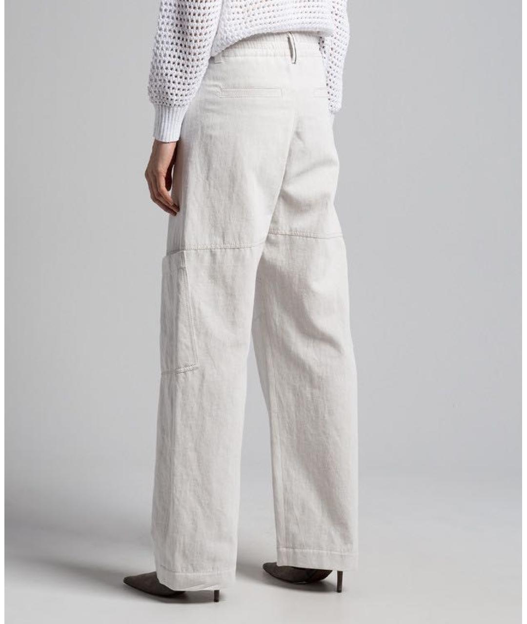 BRUNELLO CUCINELLI Белые хлопковые прямые брюки, фото 4