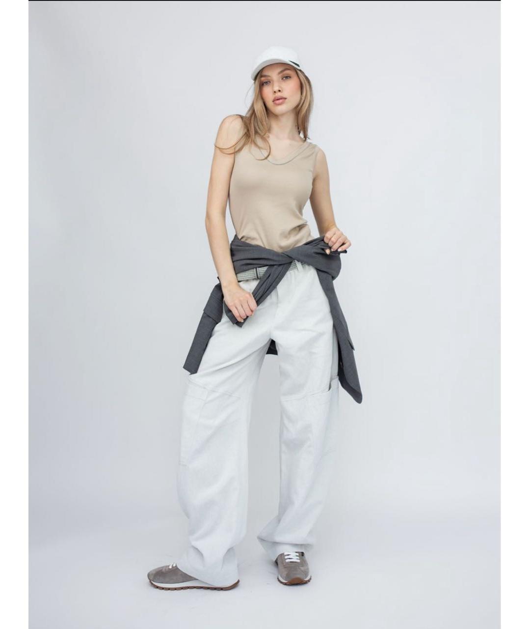 BRUNELLO CUCINELLI Белые хлопковые прямые брюки, фото 3