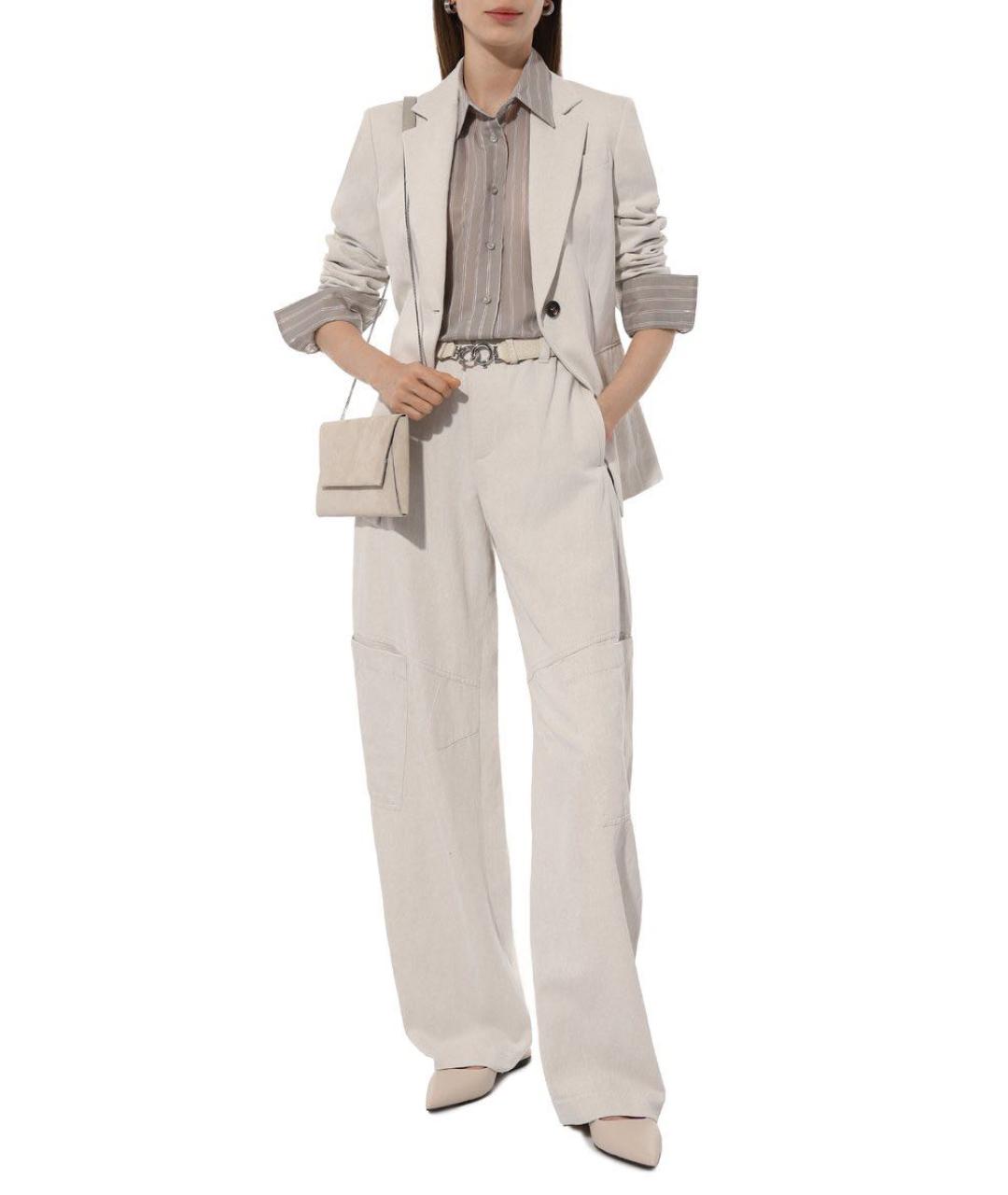 BRUNELLO CUCINELLI Белые хлопковые прямые брюки, фото 2