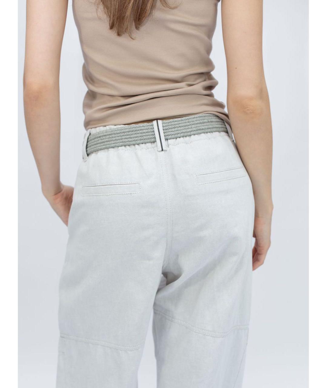 BRUNELLO CUCINELLI Белые хлопковые прямые брюки, фото 5