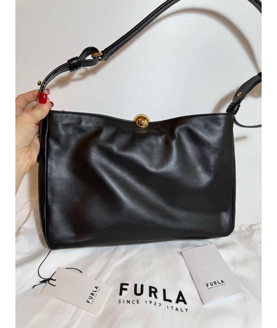 FURLA Черная кожаная сумка через плечо, фото 7