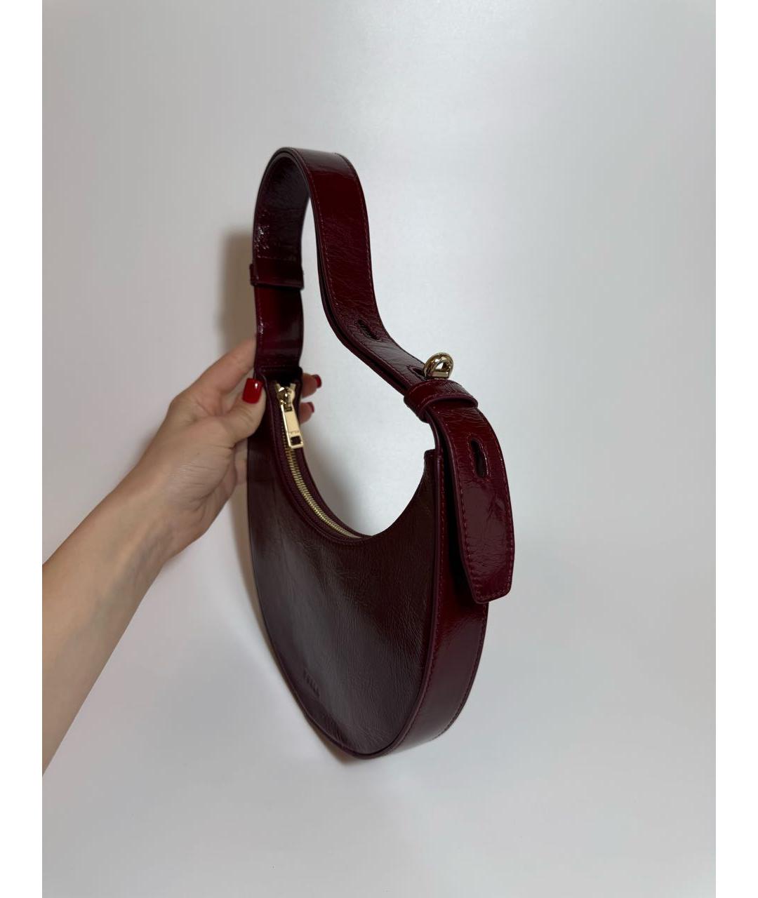 FURLA Бордовая сумка через плечо из лакированной кожи, фото 2