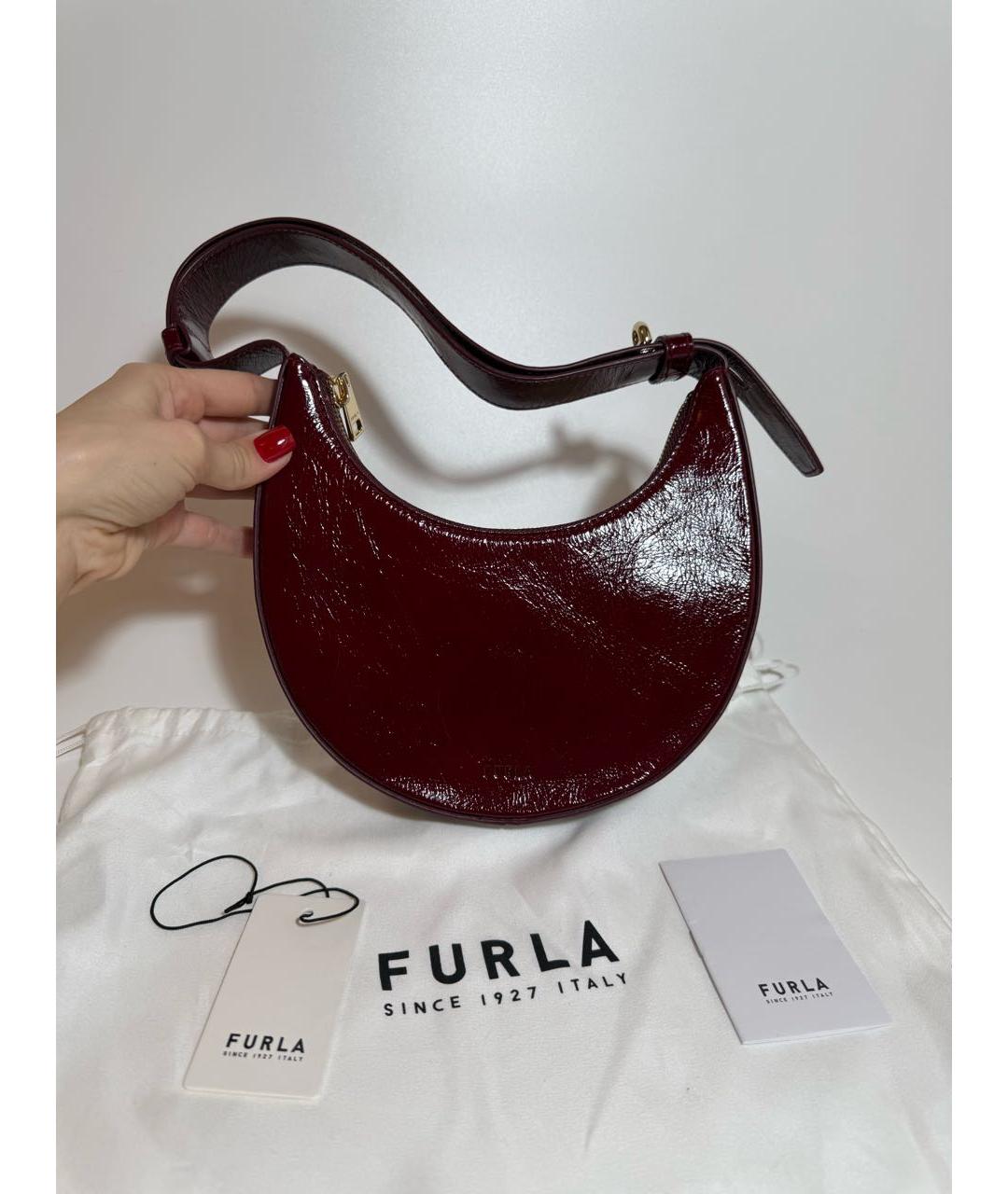 FURLA Бордовая сумка через плечо из лакированной кожи, фото 5